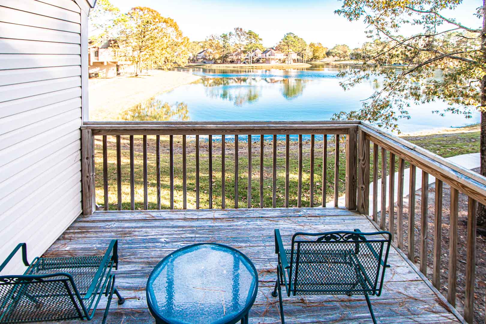 A peaceful balcony view at VRI's Waterwood Townhomes in New Bern, North Carolina.